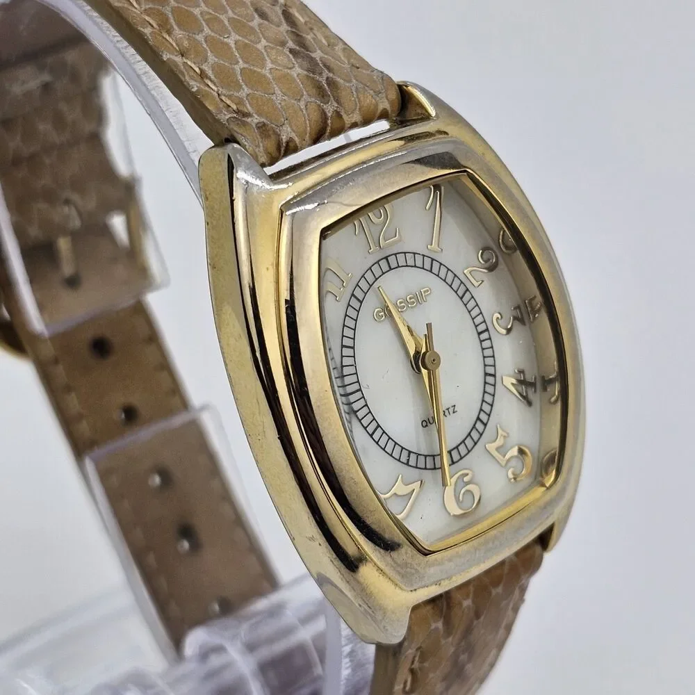 Gossip Watch Women 31MM White Dial Brown Leather Band‎ Straps New Battery